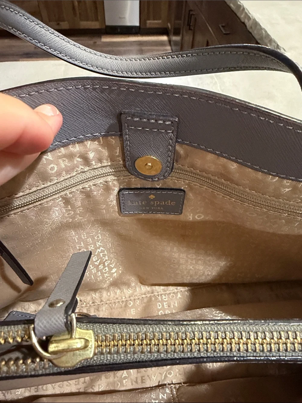 kate spade Gray Saffiano Satchel with Gold Hardware